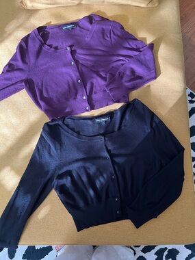 Express Women's Purple and Black Cropped Cardigan Set